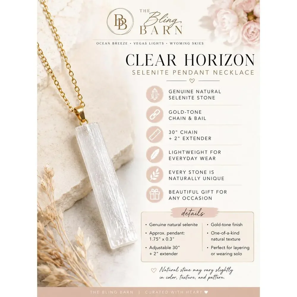 Clear Horizon Selenite Pendant Necklace